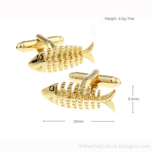 Make Custom High End Golden Plated Fish Bone Brass Cufflinks For Man's Suit Shirt